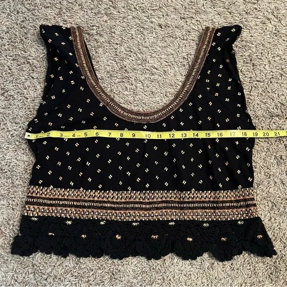 Free People Santorini Tank Top Crochet Trim Embroidered Smocked Back Size L EUC - Picture 11 of 14